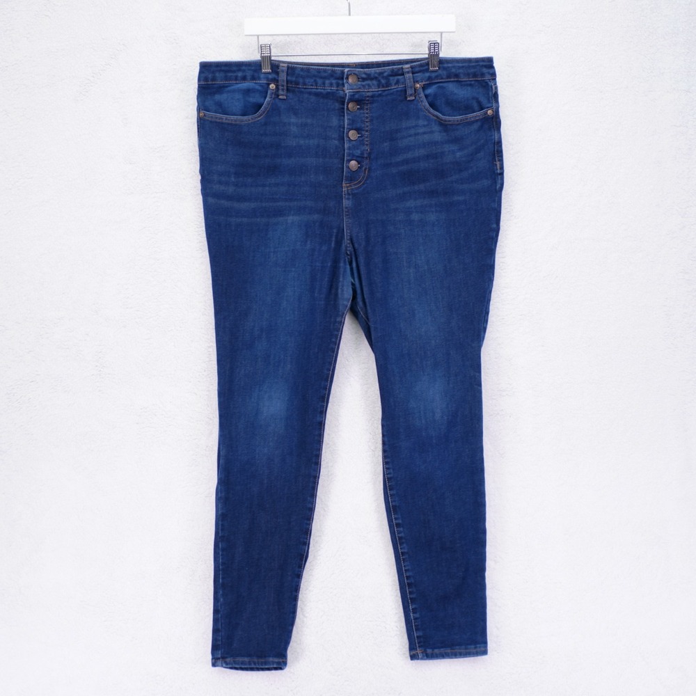DAMAGED Lauren Conrad Super High Rise Super Skinny Blue Denim Jeans -18- 38 / 28